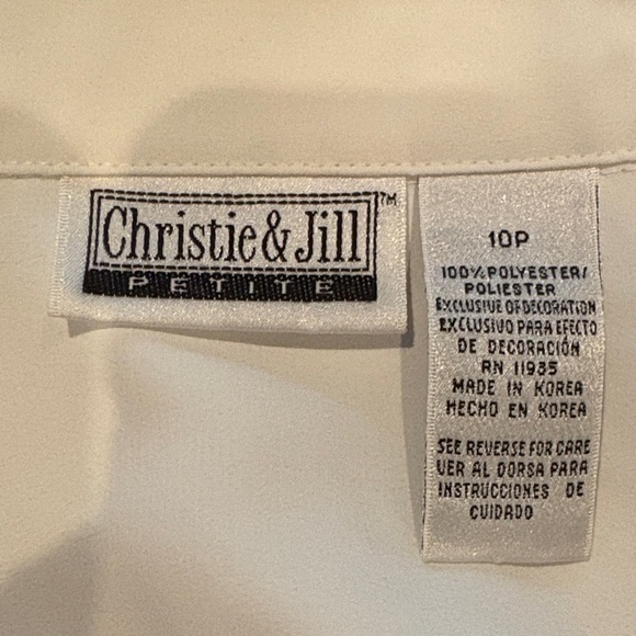 Vintage Christie & Jill Petite Elegant White Long Sleeve Blouse - Picture 7 of 10